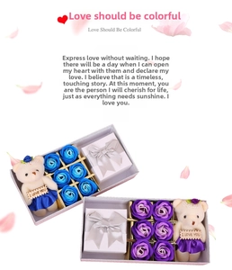 Preserved rose gift box with plush bear and soap flowers for jewelry storage