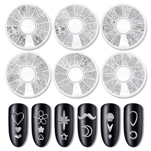Silver Alloy Nail Art Studs Star Moon Heart Hollow Metal Charms Divided Storage Case For DIY Manicure Decoration