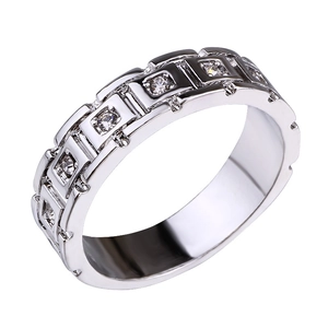 Silver plated business ring for men featuring square pave set crystals in a row