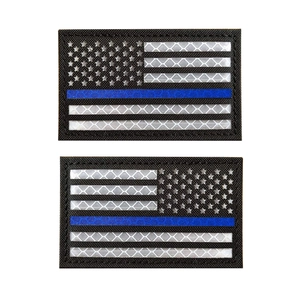 Tactical IR reflective American flag morale patch set with thin blue line for gear