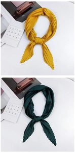Detailed pleated diamond scarf in mustard yellow and deep forest green textures