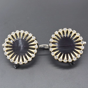 Round Sunglasses With Gold Spikes And Rhinestones Oversized Punk Gothic Party Stage Performance Eyewear For Women Men