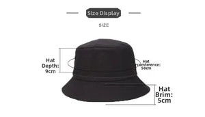 Detailed size chart for butterfly print sun hat with depth, circumference, and brim specs