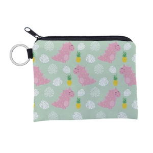 Porte-monnaie dinosaure en tissu vert avec fermeture éclair et anneau de porte-clés