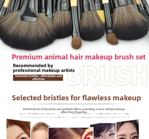 Detailed view of 24pcs makeup brush set featuring soft fibers and natural wood handles