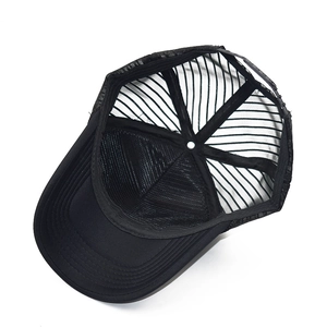 Classic black mesh trucker hat with breathable polyester back and adjustable snap closure