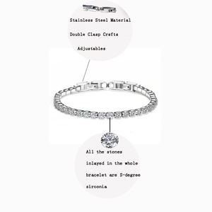 Detailed macro view of adjustable stainless steel tennis bracelet with S-grade zirconia stones