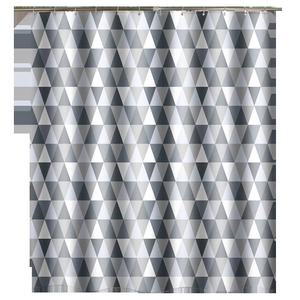 Waterproof polyester shower curtain with modern gray and white geometric triangle pattern