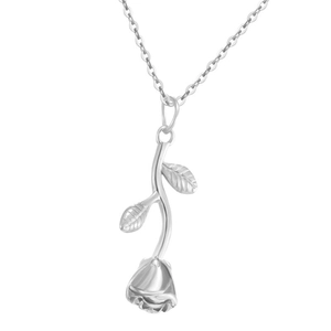 304 stainless steel rose flower pendant necklace for women with elegant silver finish