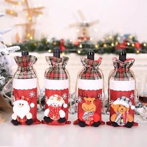 Set of 4 Christmas wine bottle covers featuring Santa, snowman, reindeer and bear designs
