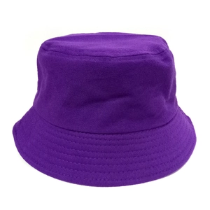 Close-up of deep purple cotton bucket hat showing detailed stitching and fabric texture