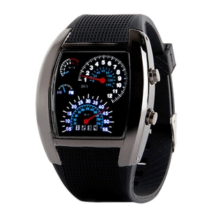 Digital Watch Men Racing Dashboard LED Creative Sport Electronic Alloy Case Silicone Strap Calendar