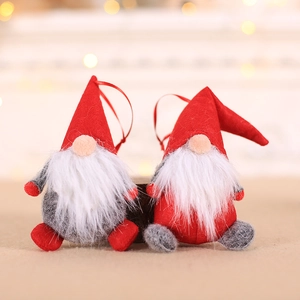 Lot de deux gnomes de Noël avec chapeaux en feutre rouge et barbes en fourrure blanche