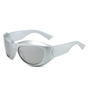 Lunettes de soleil Y2K steampunk argent mat pour le cyclisme, verres gris, vue à 45 degrés