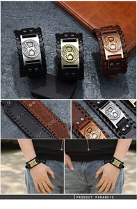 Macro detail of genuine leather woven strap and tree of life metal buckle closure