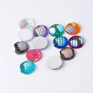 14mm round colorful fish scale resin flatback cabochons in various iridescent colors
