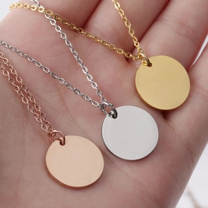Round Disc Pendant Necklace Stainless Steel Polished Geometric Minimalist Jewelry For Women Clavicle Chain