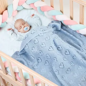 Baby Blanket Cotton Knitted Heart Hollow Out Pattern Breathable Soft Stroller Swaddle Nursery Bedding Newborn Infant Toddler