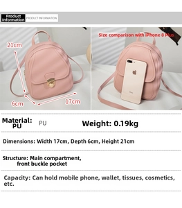 Pink PU leather mini backpack dimensions and size comparison with iPhone 8 Plus