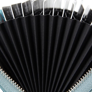 Blue textured leather RFID blocking accordion wallet with multiple card slots and silver zipper
