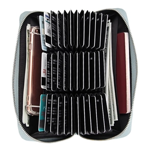 Light blue leather accordion wallet with 30+ card slots and RFID protection