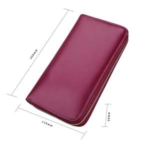 Detailed size specifications of pink leather RFID wallet 200mm length and 30mm thickness