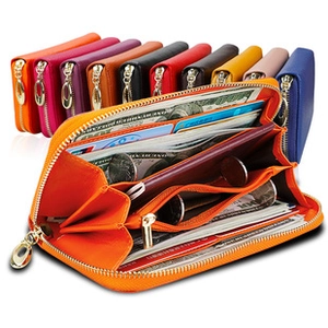 Interior layout of RFID leather wallet showing multiple card slots and bill compartments