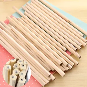 Natural wood HB pencils in round and hexagonal shapes for students and school supplies