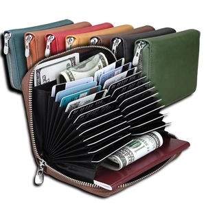 RFID Blocking Card Holder Genuine Cowhide Leather Accordion Wallet Multifunctional Passport Case For Men Women Travel Casual