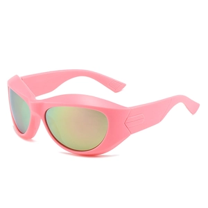 Lunettes de soleil sport Y2K steampunk avec monture rose mat et verres irisés