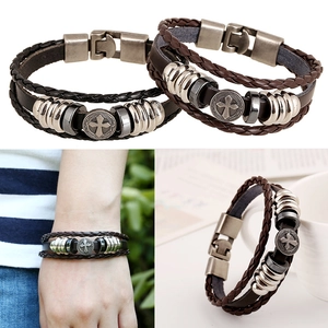 Braided Genuine Leather Bracelet With Alloy Skull Cross Love Charms Retro Punk Gothic Style For Men Women Unisex