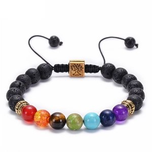 Bracciale Perline Chakra Pietra Lavica Pietra Naturale Albero Della Vita Lega Ciondolo Guarigione Yoga Meditazione Diffusore Regolabile