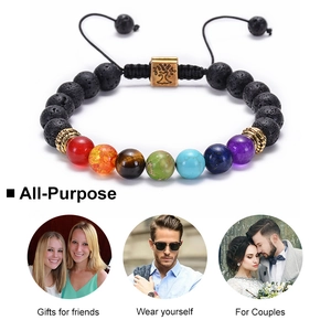 Bracciale chakra in pietra lavica con ciondolo albero della vita e corda intrecciata