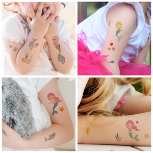Waterproof cartoon mermaid temporary tattoos for kids featuring colorful sea creatures