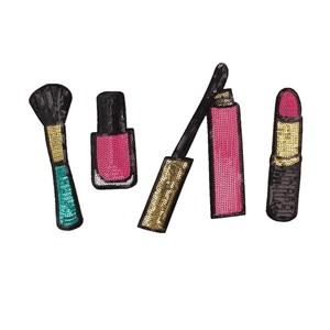 Sequined Embroidered Patch Makeup Cosmetic Shape Lipstick Nail Polish Iron On Applique DIY Clothing Decoration
