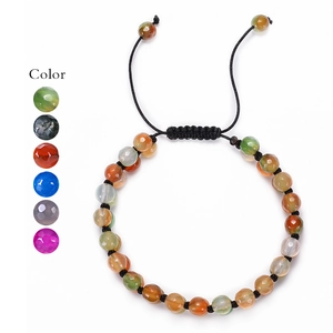 Bohemian double-layered faceted agate bead bracelet with adjustable woven black cord