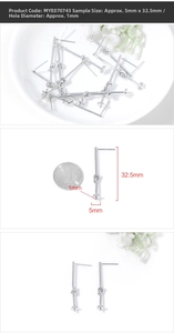 Silver knot earring connector with pin cup for jewelry making DIY craft 5x32.5mm