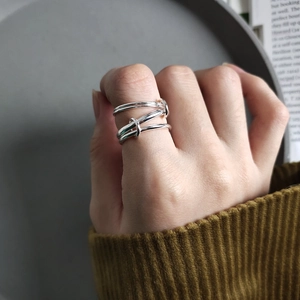 925 sterling silver multi-layer crossover ring featuring elegant rope knot details