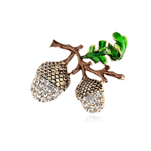 Acorn Brooch Alloy White Rhinestone Enamel Green Leaf Plant Breastpin For Women Fashion Jewelry Accessory
