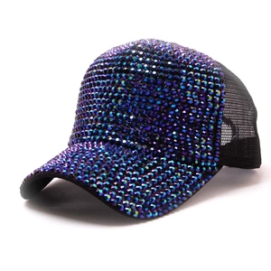 Casquette de baseball pour femme avec strass violets et maille respirante pour le soleil