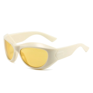 Lunettes de soleil Y2K crème avec verres jaunes pour le sport et la mode