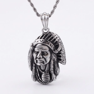 Retro Indian Chief Head Pendant Stainless Steel Vintage Ethnic Tribe Charm For Men Women Jewelry