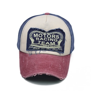 Vintage MOTO racing team washed denim baseball cap with frayed edges and embroidery