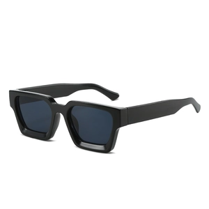 Retro thick frame square sunglasses in matte black with dark grey lenses in 45-degree view
