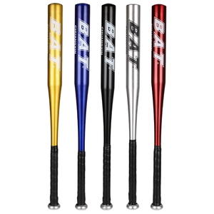 Aluminum alloy baseball bats in gold, blue, black, silver, and red with anti-slip grip