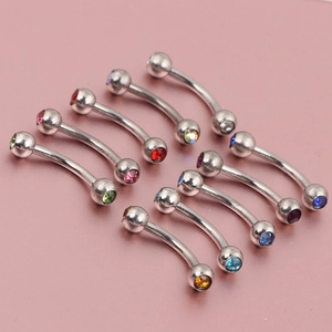 Lot de 10 barbells courbés en acier inoxydable avec zircons colorés pour piercings