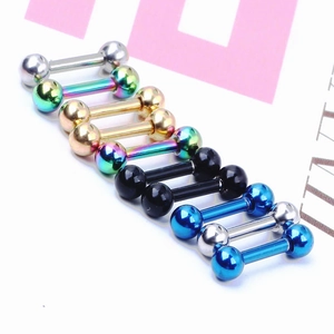 Polished titanium steel dumbbell stud earrings in silver, gold, black and blue colors