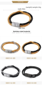 Detailed view of 210mm double-layer stainless steel braided men's bracelet dimensions