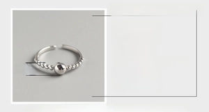 Detail view of S925 sterling silver beaded ring showing 4.7mm width and 17mm diameter