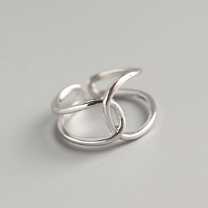 Minimalist 925 Sterling Silver Ring Double Layer Cross Line Geometric Adjustable Open Finger Jewelry For Women Chic